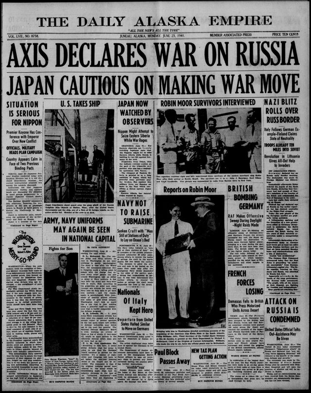 The Daily Alaska Empire, daily edition, front page (Juneau, Alaska Territory, 1941-06-23)
