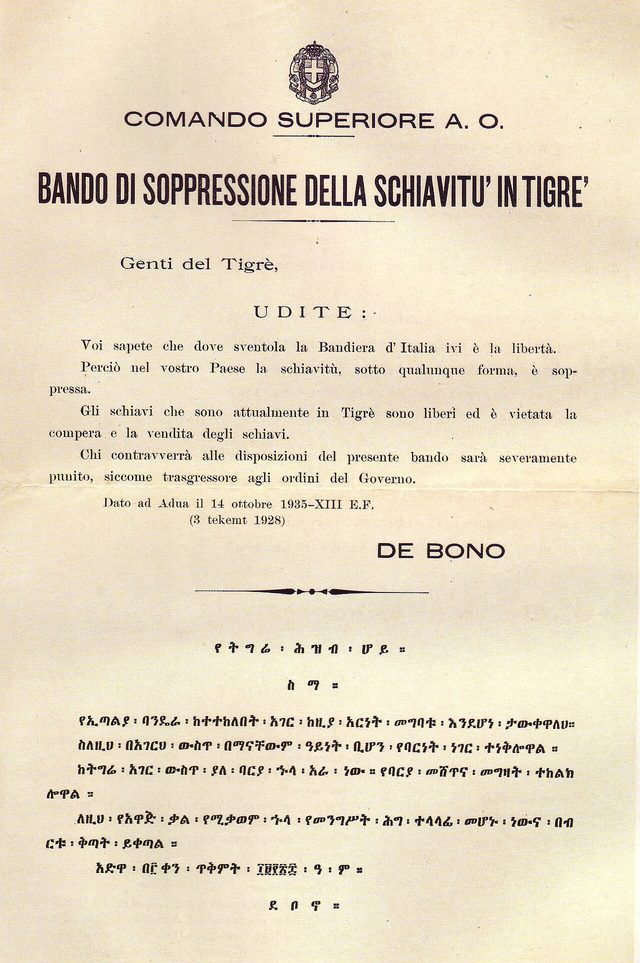 Proclamation Suppressing Slavery in Tigray (Adwa, 1935)