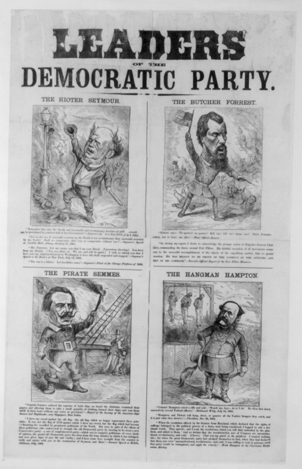 Leaders of the Democratic Party, four caricatures with quotations
