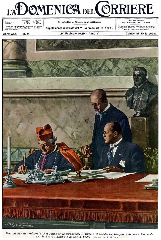La Domenica del Corriere, 24 February 1929: 'Uno storico avvenimento' (signing of the Lateran Pacts)
