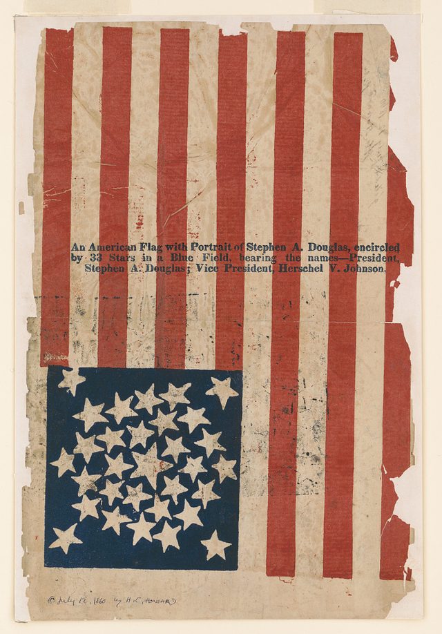 Flag campaign banner for Stephen A. Douglas and Herschel V. Johnson (H. C. Howard, 1860)