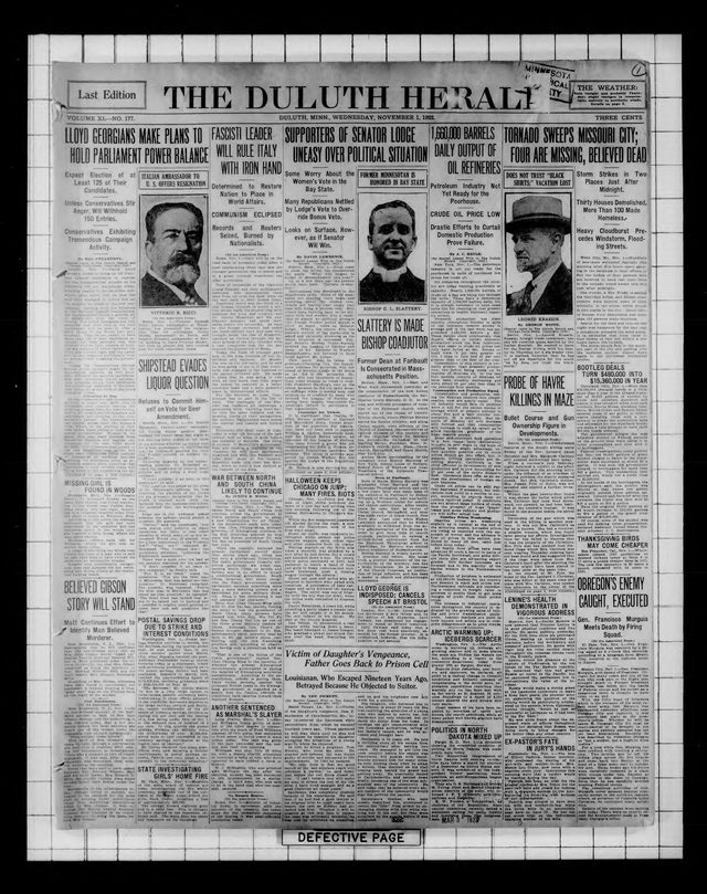 The Duluth Herald, daily edition, front page (Duluth, Minnesota, 1922-11-01)