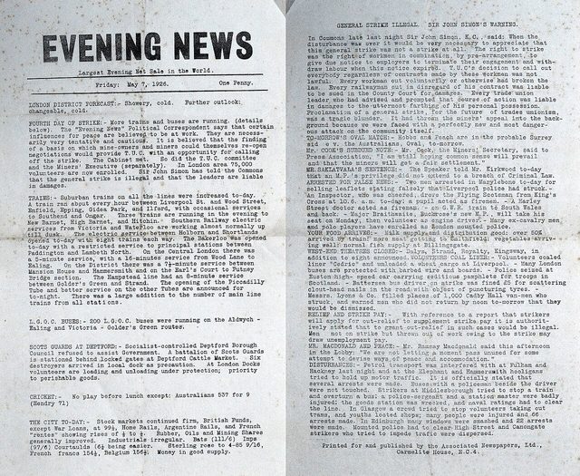 The Evening News (London), 7 May 1926, fourth day of the General Strike (strike-time single sheet)