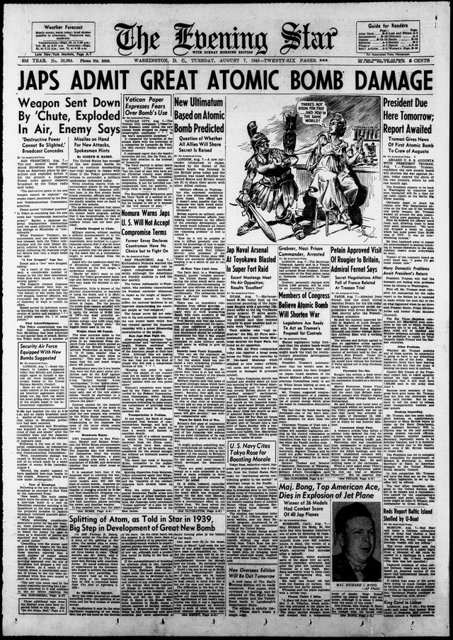 The Evening Star, daily edition, front page (Washington, D.C., 1945-08-07)