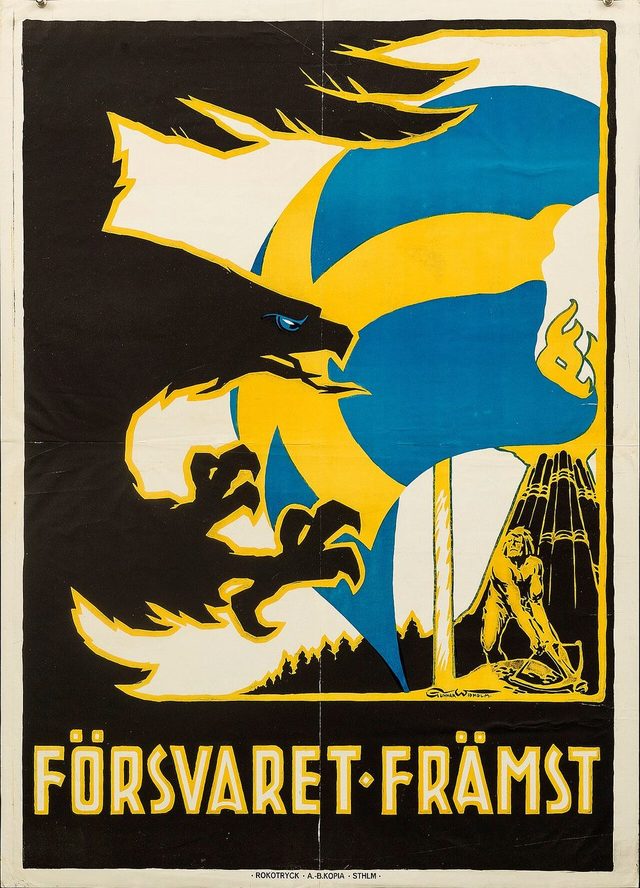 Försvaret främst (Defence first), Swedish election poster by Gunnar Widholm, 1914
