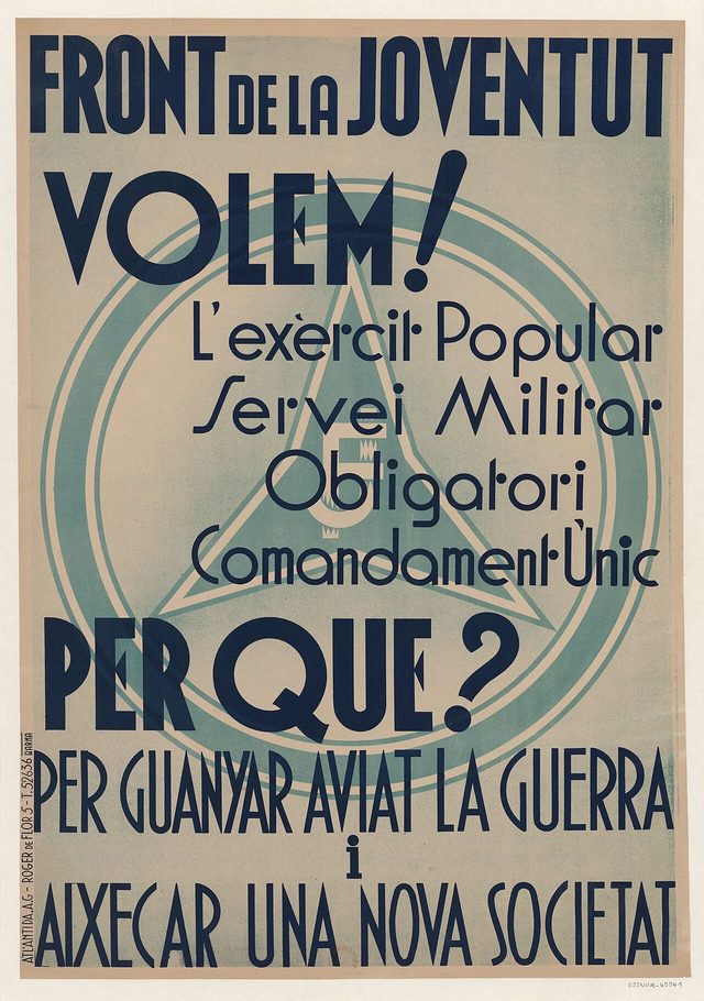 Front de la Joventut. Volem! L'exèrcit popular... (Catalan youth poster, 1936)