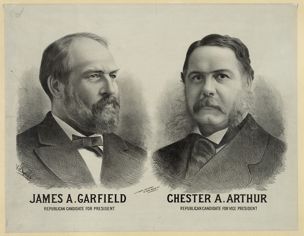 Lithograph of Garfield and Arthur busts labelled Republican candidates