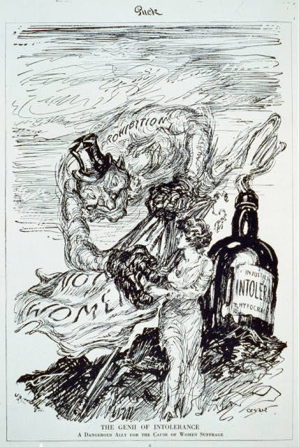 "The Genii of Intolerance: A Dangerous Ally for the Cause of Women Suffrage" (Puck, 25 September 1915)