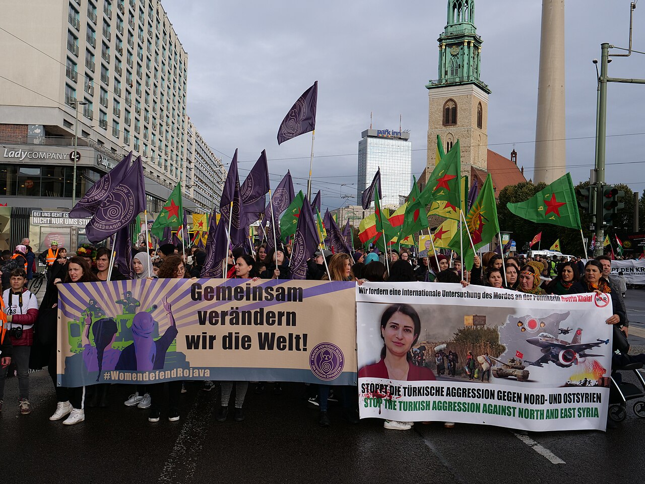 Women Defend Rojava banners, Berlin, 2 November 2019
