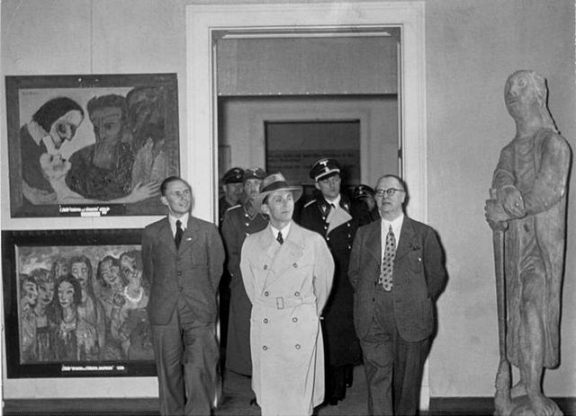 Goebbels at the 'Entartete Kunst' exhibition, February 1938