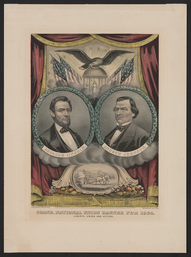 Grand national union banner for 1864. Liberty, union and victory