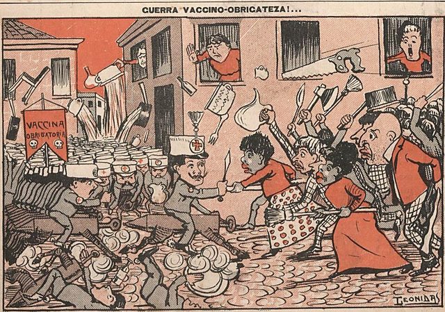 Guerra Vaccino-Obrigateza! (Compulsory-Vaccination War!), O Malho cartoon