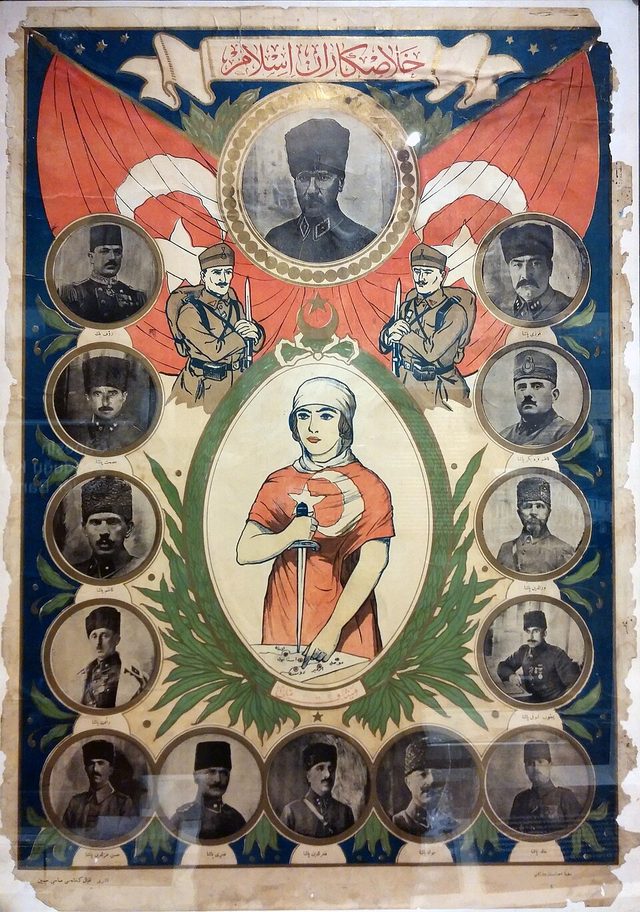 Halâskârân-ı İslâm (Saviours of Islam): National Struggle poster of Mustafa Kemal and fourteen commanders