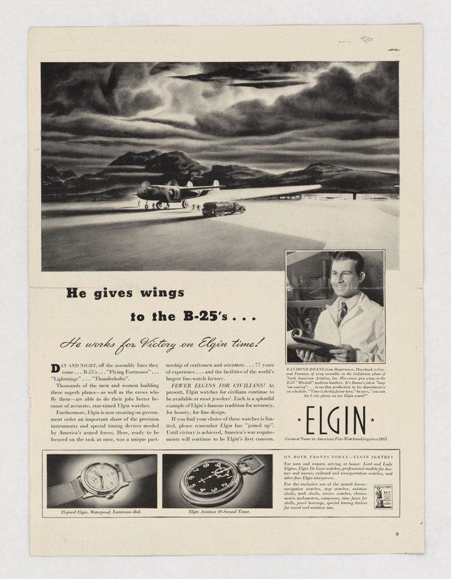 He Gives Wings to the B-25's... He Works for Victory on Elgin Time!