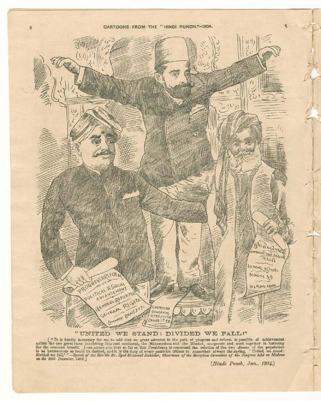 Hindi Punch, weekly, cartoon page (Bombay, January 1904): 'United We Stand: Divided We Fall!'