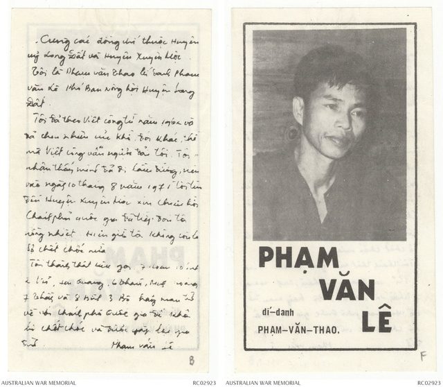 Phạm Văn Lê, dí-danh Phạm-Văn-Thao (Returnee Pham Van Le, alias Pham Van Thao), Chieu Hoi leaflet 1971