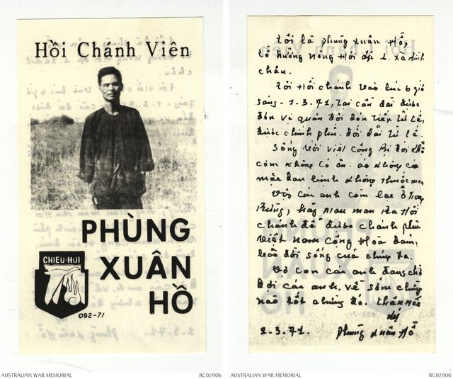 Hồi Chánh Viên Phùng Xuân Hồ (Returnee Phung Xuan Ho), Chieu Hoi leaflet ATF-092-71