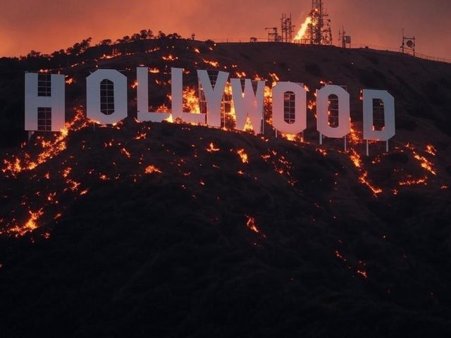 AI-generated image of the Hollywood sign on fire