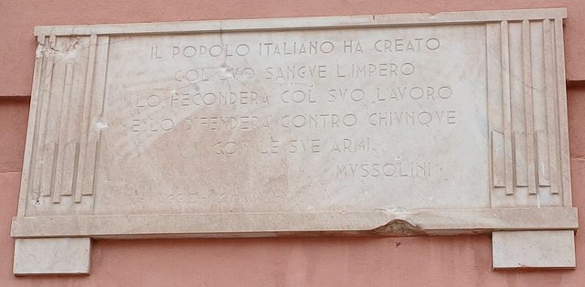 Marble plaque quoting Mussolini's 9 May 1936 empire speech, Catania