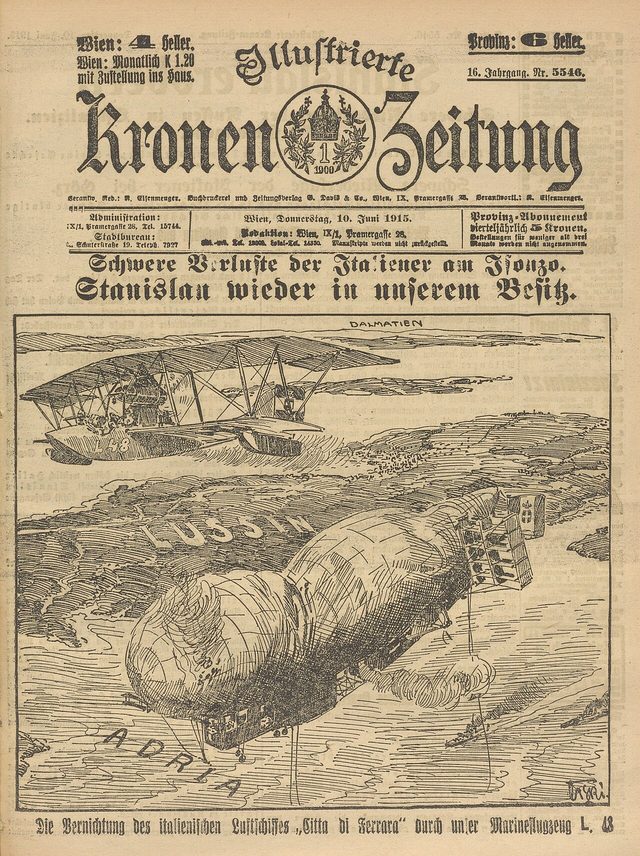 Illustrierte Kronen Zeitung, Nr. 5546, front page (Vienna, 10 June 1915): "Schwere Verluste der Italiener am Isonzo. Stanislau wieder in unserem Besitz"