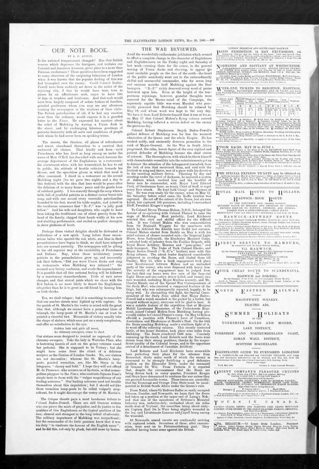 Illustrated London News, 'The War Reviewed' and 'Our Note Book', 26 May 1900 (p. 698)
