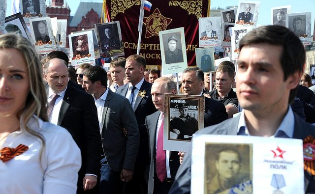 President Putin in the Immortal Regiment column, Red Square, 9 May 2016
