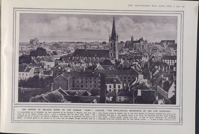 The Illustrated War News, 2 September 1914: "The Oxford of Belgium burnt by the German 'Huns'" (Louvain)