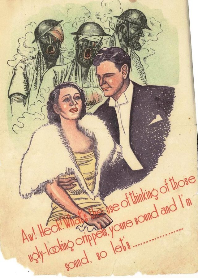 Japanese leaflet in English, "What's the use of thinking of those ugly-looking cripples" (Pacific, c. 1942)