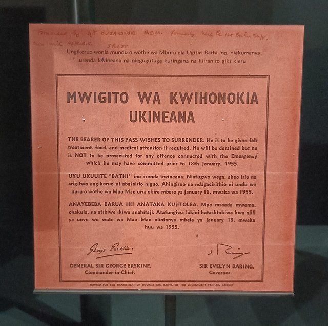 Kenya Government Surrender Pass for Mau Mau Fighters (1955)