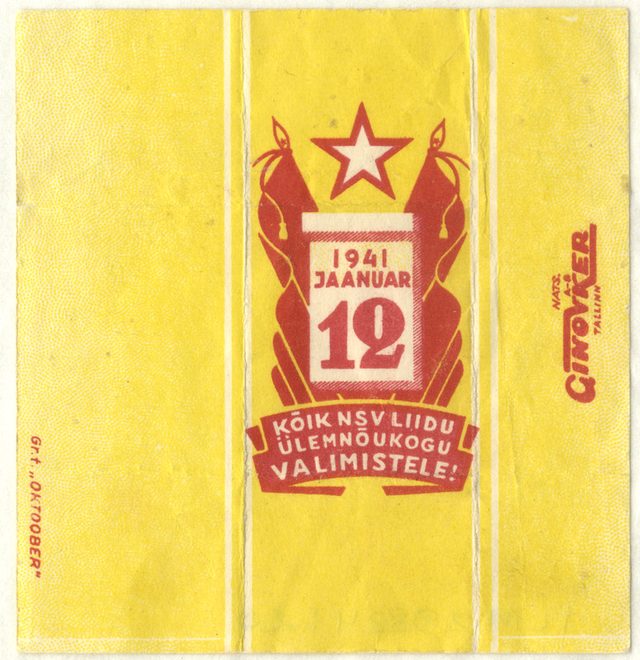 Kõik NSV Liidu Ülemnõukogu valimistele! (Everyone to the USSR Supreme Soviet Elections!): Tallinn sweet wrapper