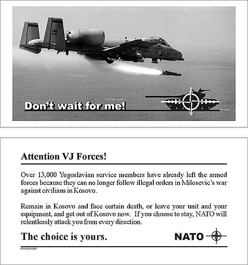 English-language leaflet "Over 13,000 Yugoslavian service members have already left", 1999