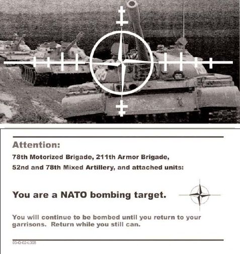 Leaflet "You are a NATO bombing target", Operation Allied Force, 1999