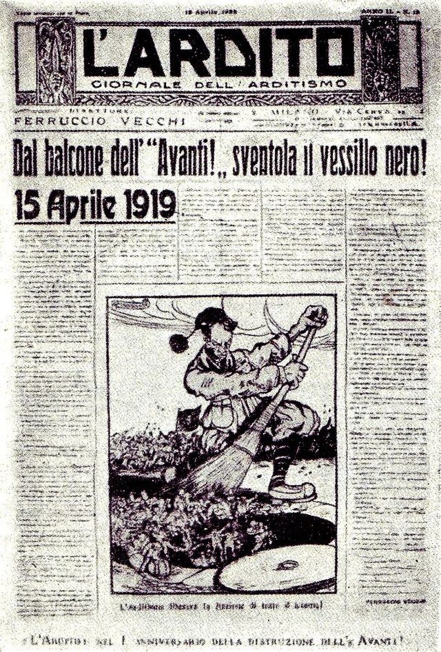 L'Ardito front page marking the 15 April 1919 attack on the Avanti! offices, Milan