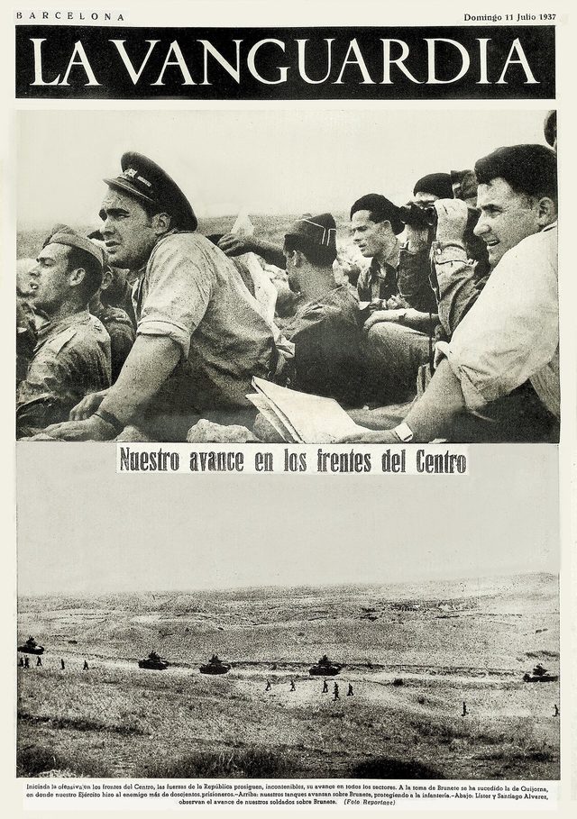 La Vanguardia, front page (Barcelona, 11 July 1937): "Nuestro avance en los frentes del Centro"