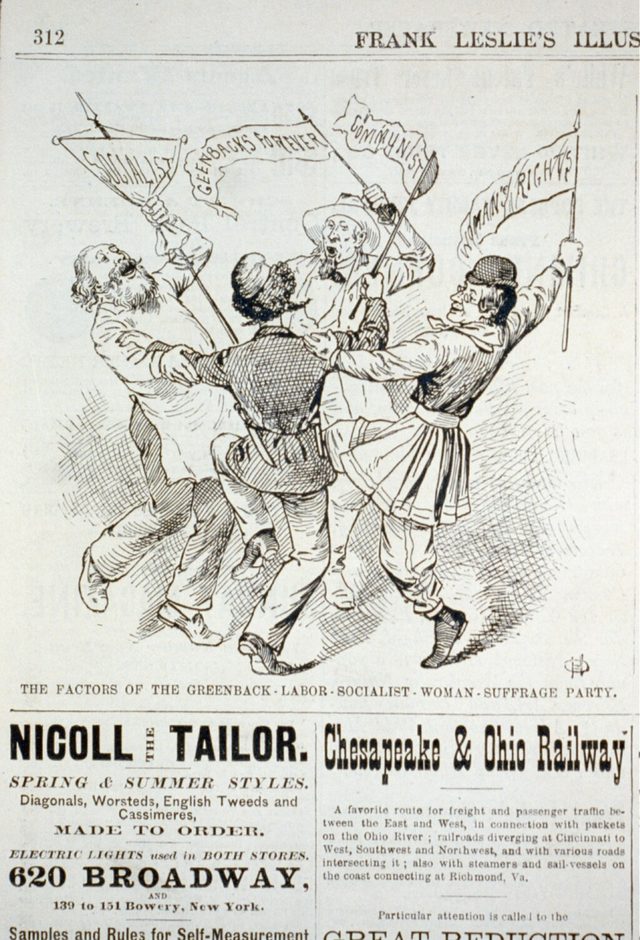 The Factors of the Greenback-Labor-Socialist-Woman-Suffrage Party (Frank Leslie's, 3 July 1880)