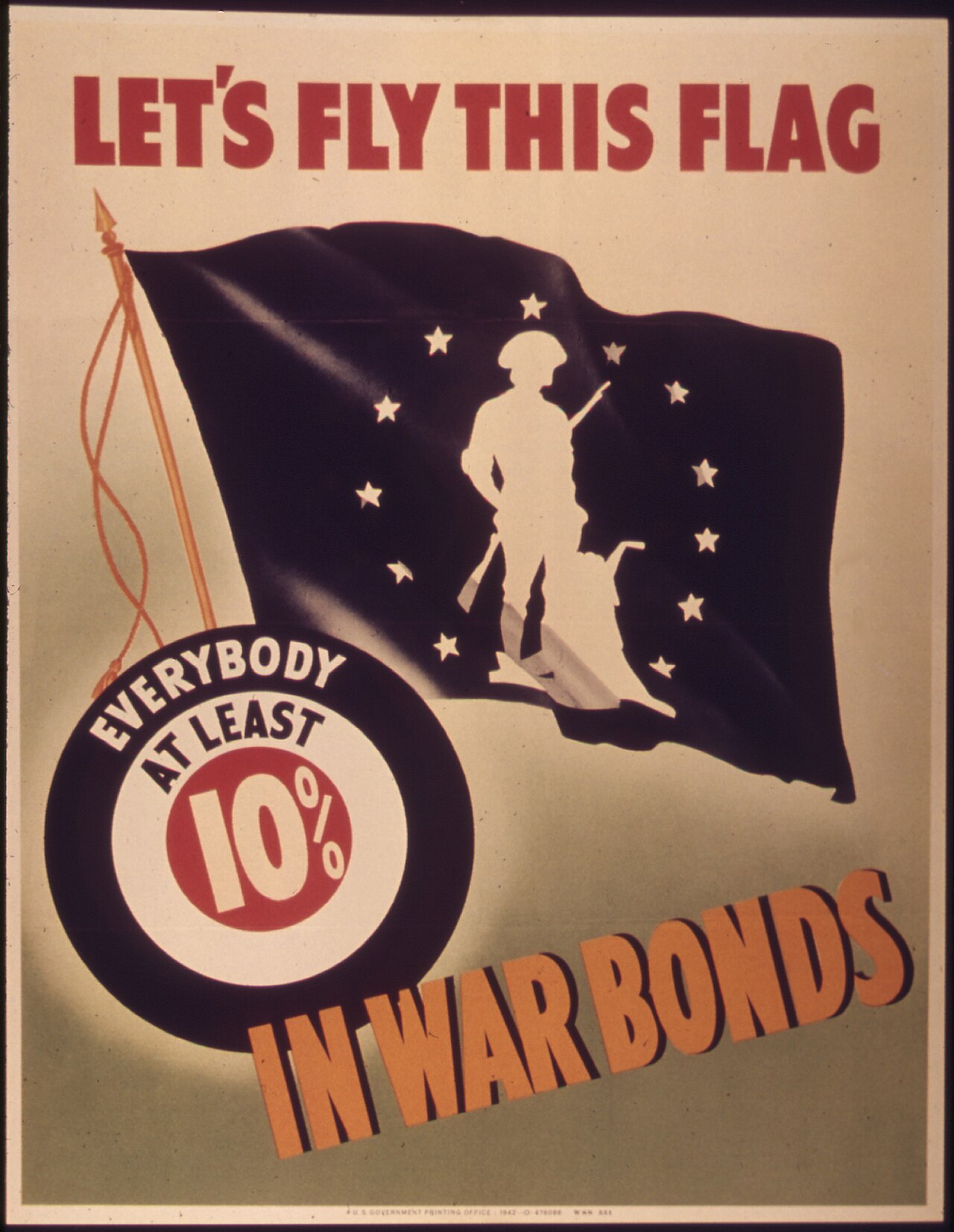 U.S. Treasury war-bond poster with a flag and the words Let's Fly This Flag