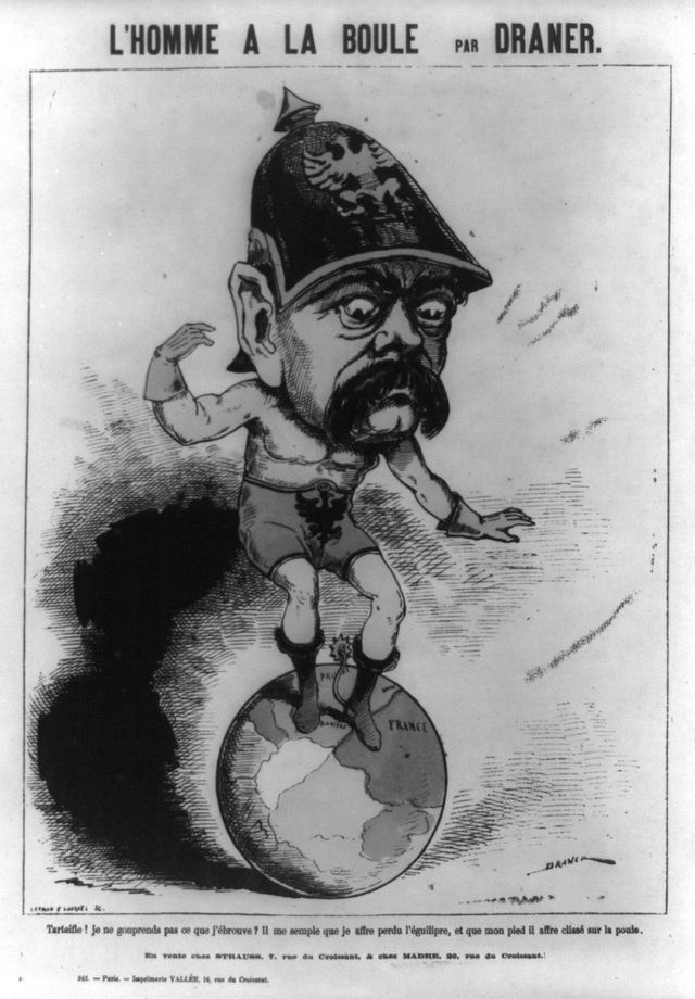 L'Homme a la boule (Draner), French caricature of a Prussian leader on a globe
