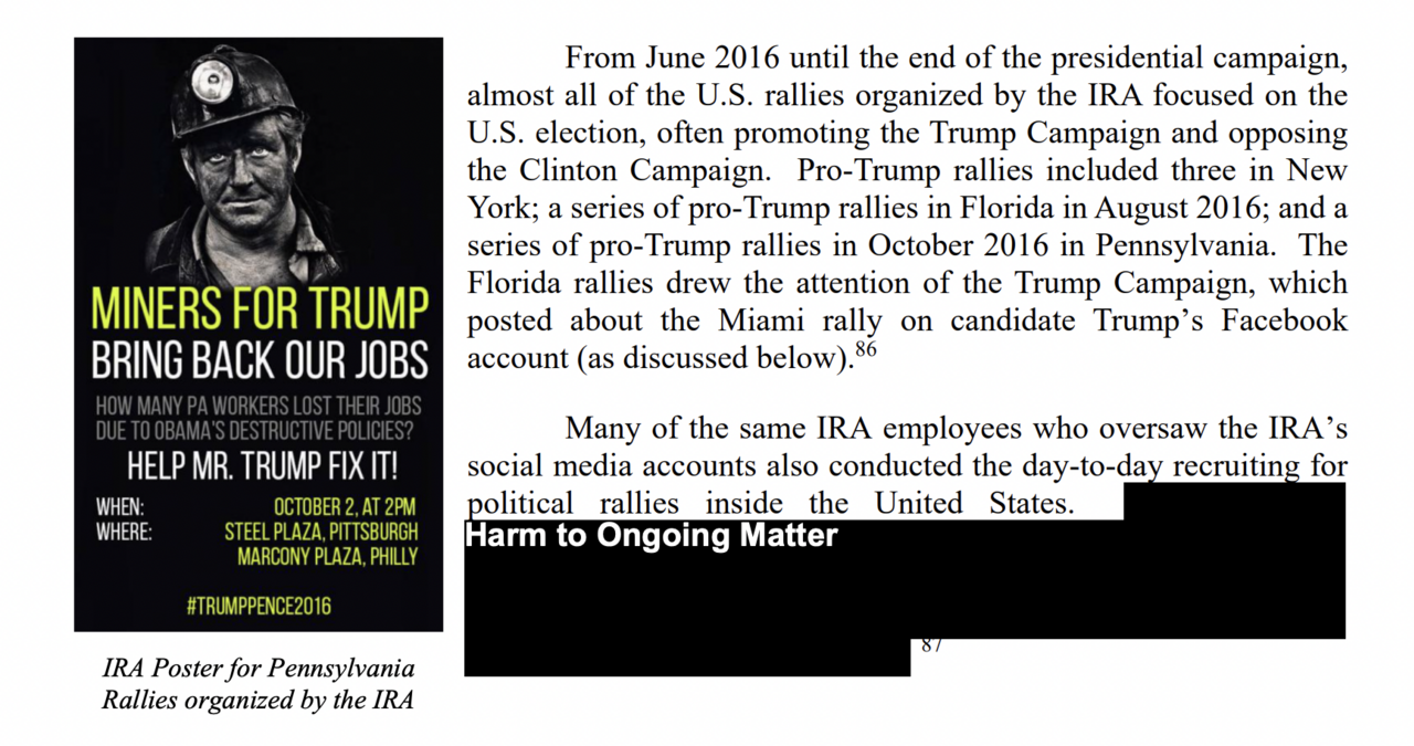 Miners for Trump rally poster made by the Internet Research Agency, 2016