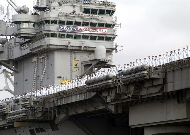 'Mission Accomplished' banner on USS Abraham Lincoln