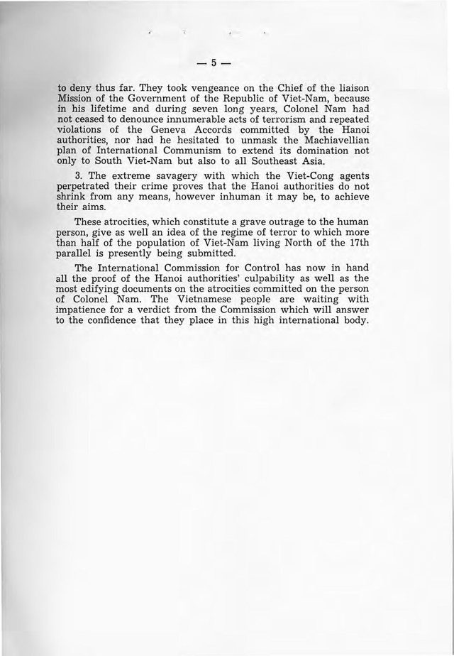 The Murder of Colonel Hoang Thuy Nam by the Vietminh Communists (Government of the Republic of Vietnam pamphlet), page 5