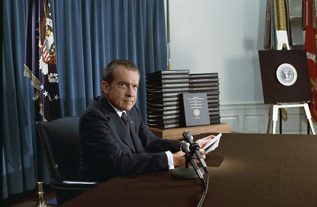 Nixon with the edited White House tape transcripts