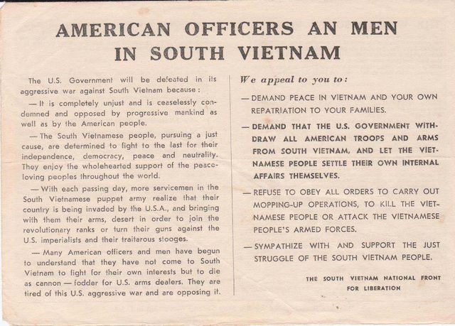 American Officers an Men in South Vietnam, NLF leaflet to US servicemen (undated)