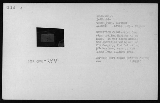 Front for national liberation leaflet addressed to U.S. Marines (photograph, 11 June 1966)