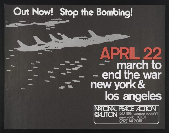 Out now! Stop the bombing! April 22 march (National Peace Action Coalition)