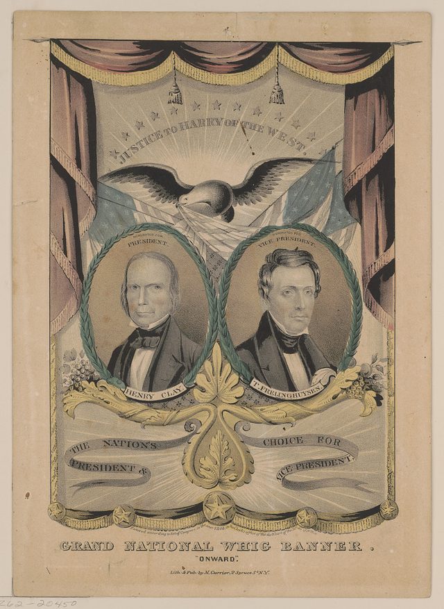 Grand National Whig Banner. "Onward" (Clay and Frelinghuysen), 1844