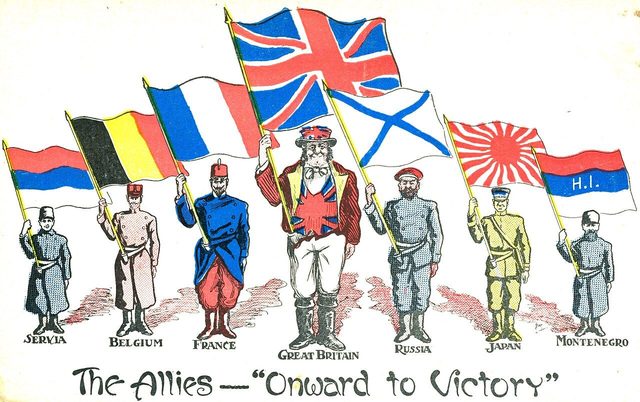The Allies, 'Onward to Victory' (Canadian postcard, 1916)