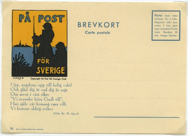 På post för Sverige (On Post for Sweden): preparedness postcard with hymn stanza
