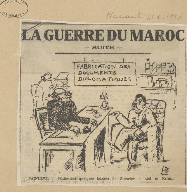 "La guerre du Maroc, suite": Painlevé orders forged Zinoviev letters (L'Humanité, 21 June 1925)