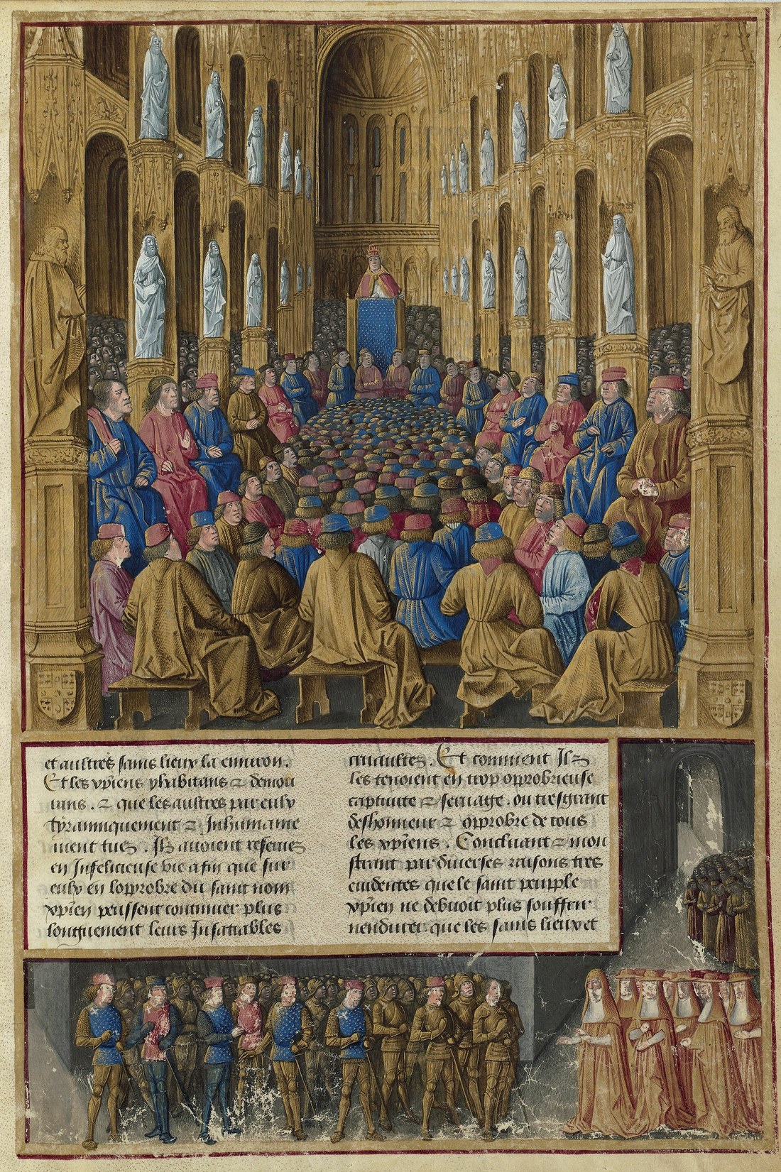 Miniature of Pope Urban II at the Council of Clermont, Les Passages d'outremer (BnF Fr. 5594, fol. 19r)