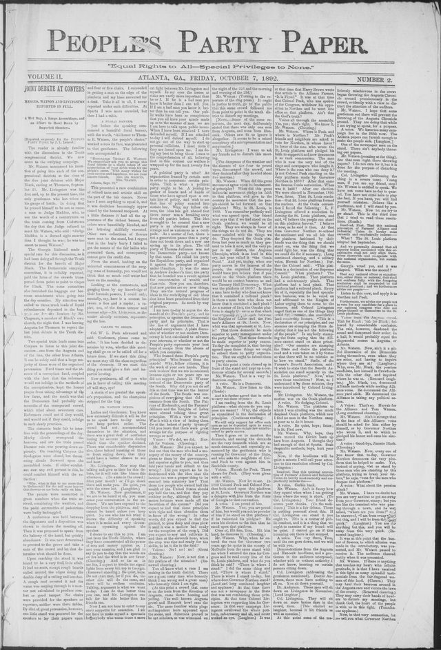 People's Party Paper (Atlanta, Ga.), 7 October 1892, page 1